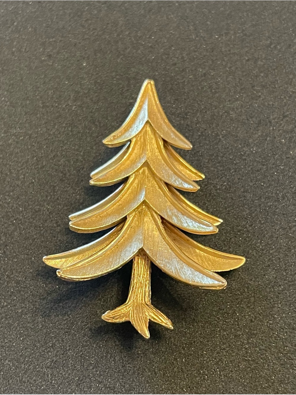 Crown Trifari Christmas Tree Brushed Gold Tone Brooch
